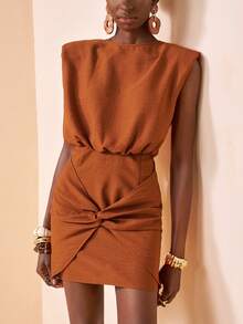 Zivah 2026 Spring/Summer New Elegant Twist Front Midi Dress, Suitable For Weddings And Music Festivals - Brown - View 6