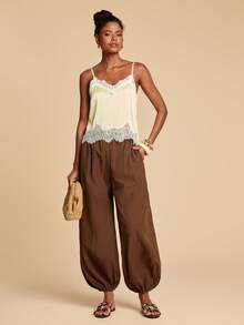 Travachic Quần dài đến mắt cá chân nữ màu trơn, chất liệu vải dệt họa tiết, cạp chun, thích hợp cho kỳ nghỉ xuân, tiệc tùng, đi biển, mùa xuân, ngày Valentine, quà Valentine cho nữ, trang phục lễ hội, thanh lịch, họa tiết hoa, lễ hội, từ xuân sang hè, tiệc tùng, quần mùa hè, quần ngày Valentine, quần dự đám cưới cho nữ, quần sinh nhật, quần dự tiệc, quần thanh lịch cho nữ, quần mùa hè, trang phục lễ hội, quần kiểu Mexico, quần boho cho nữ, quần phồng. - Cà phê nâu - Xem 3