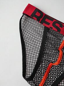 Men's Letter Print Mesh Sexy Thong Underwear - Multicolor - View 5
