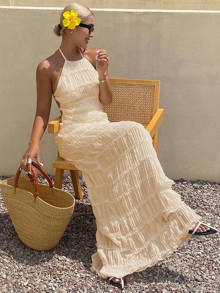 Vacation Style Tie-Up Halter Dress For Women Cruise Outfit For Women