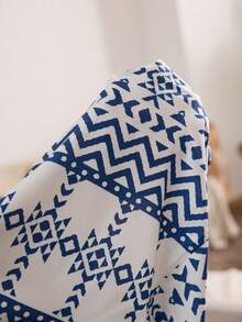 SHEIN Conjunto de pijama de manga corta con diseño de bolsillo, cuello y estampado todo sobre chifón con efecto de burbuja para tallas grandes - Multicolor - Ver 5