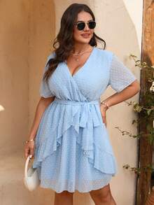 Breezaya Plus Size Women's Patchwork Ruffle Snowball Cut-Out Summer Tea Party Dress - Baby Blue - View 4