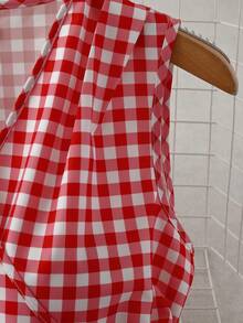 GlowEve Women's Sleeveless Wrap-Style Plaid Casual Shirt - Red - View 4