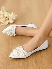 CUCCOO HITCHD 女士尖头仿珍珠装饰休闲通勤百搭时尚鞋 - 白色 - 查看 4