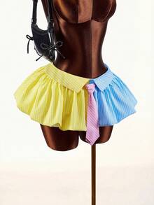 Amplova Bộ đồ nữ năm 2026 mới gồm áo hai dây cổ chữ V kẻ sọc và chân váy cạp thấp. - Nhiều màu - Xem 6