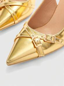 CUCCOO BIZCHIC Damskor Dam Spetsiga Tunna Höga Klackar Guldfärgade Korsrem Bakrem Mode Mångsidiga Pendlare Dagliga Arbete Dam Höga Klackar Bak Tomma Damskor - Guld 1 - Visa 8