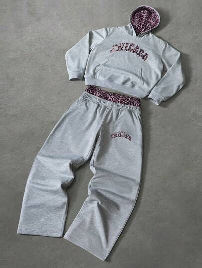 PAVTROS Conjunto de sudadera con capucha y pantalones de chándal con estampado de leopardo y gráfico de letras para hombre, regalo para mi novio para el Día de San Valentín, primavera a verano, Mardi Gras, vintage, ropa urbana, fiesta, Día de San Patricio, salida