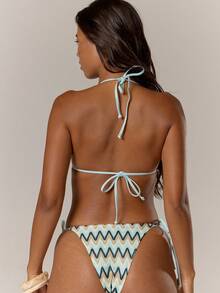 Musera Resort Quần bikini buộc dây bên hông họa tiết Boho Ibiza dễ thương gợi cảm cho kỳ nghỉ hè, đồ bơi đi biển, đồ bơi ôm sát cơ thể, đồ bơi móc len kẻ sọc. - Màu xanh lam - Xem 2