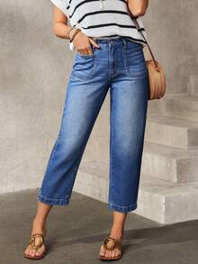 EMERY ROSE 女士休闲日常口袋纽扣牛仔裤 - 藍色 - 查看 3