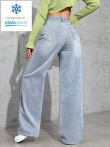 Jeanoix Women's Pocket Button Casual Versatile Commuting Flare Leg Jeans - Blue - View 3