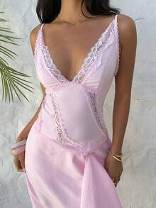 Aloruh Women's Pink Lace Trim Camisole - Pink - View 6