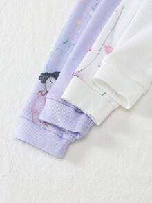 7pcs/Set Random 2pcs Girls Cute Floral & Fairy Print Fitted Long Sleeve Top And Pants Homewear Set - Multicolor - View 3