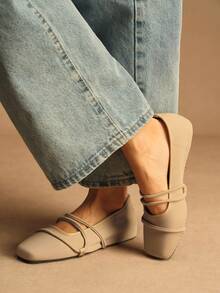 Rosivie Women's Square Toe Casual Everyday Commute Versatile Shoes - Apricot - View 4