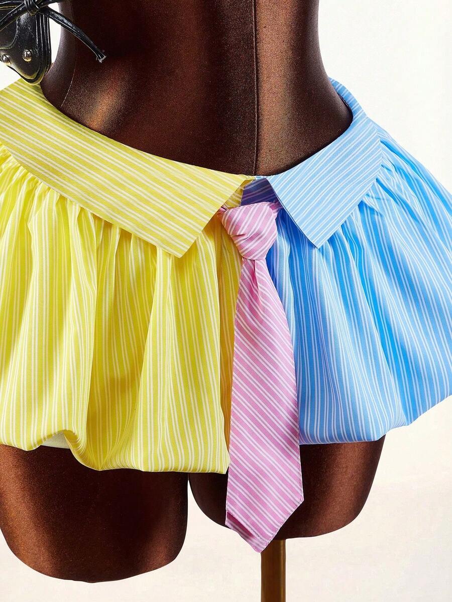 Amplova Bộ đồ nữ năm 2026 mới gồm áo hai dây cổ chữ V kẻ sọc và chân váy cạp thấp. - Nhiều màu - Xem 1