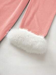 SHEIN LUNE Women's Solid Color Fuzzy Heart Collar Long Sleeve Elegant Dress - Pink - View 3