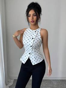 Elenzga A Lady Weaves An Elegant Sleeveless Summer Shirt - White - View 6