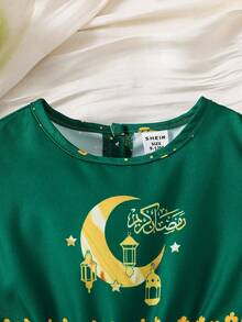 Baby Girls Unique Print Cute Puff Sleeve Dress - Green - View 4