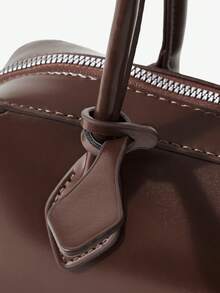 MUSERA Slim Long Strap Faux Leather Bowler Bag - Coffee - View 7