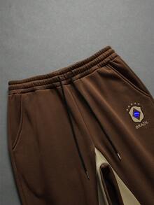 PAVTROS 男士休闲时尚街头风撞色拉链连帽衫和抽绳运动裤套装，春秋季 - 咖啡棕 - 查看 3