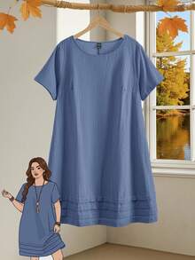 Rusticease Plus Size Solid Color Short Sleeve Casual Vacation Dress,Summer Outfits For Women/Summer,Tropical Woman Clothes - Blue - View 1
