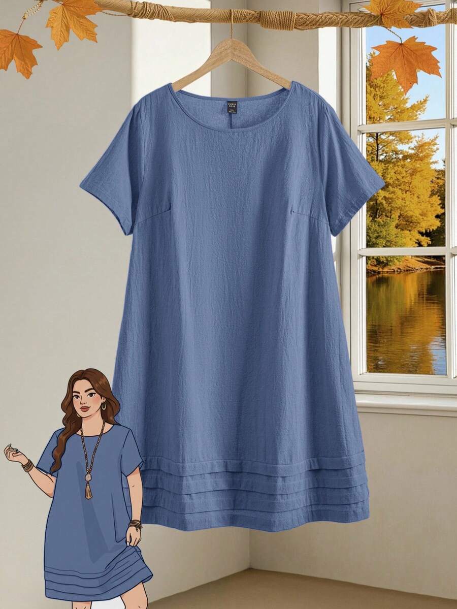 Rusticease Plus Size Solid Color Short Sleeve Casual Vacation Dress,Summer Outfits For Women/Summer,Tropical Woman Clothes - Blue - View 1