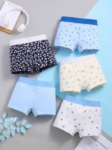 5条/套 少女罗纹爱心星形印花宽松腰带平角内裤 - 彩色 - 查看 6