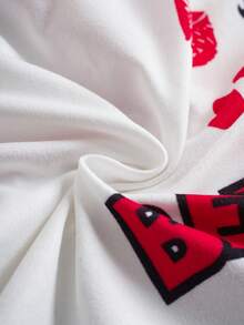 Betty Boop x SHEIN 加大码舒适卡通肖像图案吊带背心和内裤套装，夏季 - 紅白色 - 查看 4