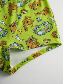 SCOOBY-DOO X SHEIN Women's Comfortable Soft Breathable Dog Print Letter Tape Bra And Panty Set - Green - View 6