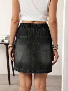EMERY ROSE Women's Casual Washed Denim Mini Skirt, Summer - Black - View 2