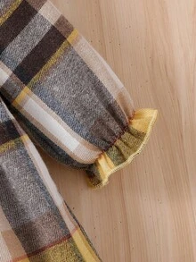 SHEIN Elladie kids Bộ váy và mũ màu hồng phối họa tiết kẻ caro, xếp bèo và nơ cho bé gái dịp Giáng sinh. - Nhiều màu - Xem 6