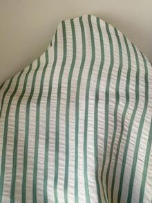 Sunnyshic Women's Light Green Striped Low Waist Drawstring Loose Fit Splice Pants, Sweet European And American Beach Vacation Style, Summer - Green - View 3