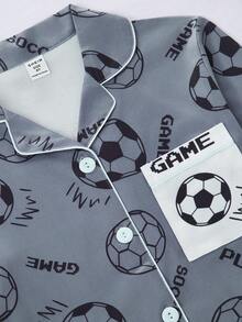 Boys' Panda Print Button-Front Long Sleeve Top And Pants Comfortable Pajama Set - Grey - View 6