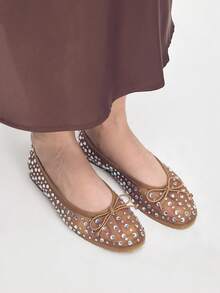 Mnmlis Zapatos planos casuales cómodos y versátiles con decoración de mariposa de strass - Marrón - Ver 10
