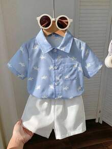 SHEIN Bộ 2 món cho bé trai, gồm áo cardigan tay ngắn cổ bẻ họa tiết ngựa và quần short cạp chun. - Nhiều màu - Xem 8