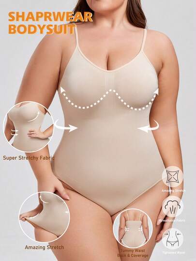 SHAPORA 1pc Women Plus Size Seamless Camisole With Tummy Control And Butt Lifting, Shapewear