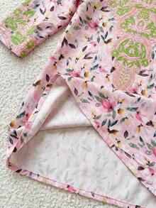 SHEIN Newborn Baby Girl Cute Floral Print Loose Long Sleeve Dress,Kids - Multicolor - View 7