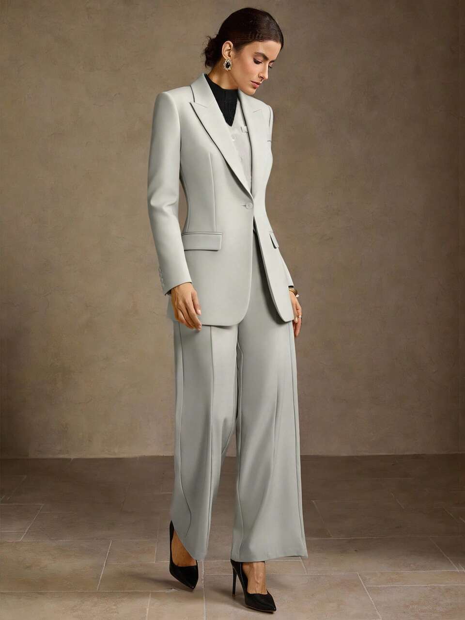MOTF WOMEN'S 2-PIECES SET , ELEGANT LIGHT GRAY SUIT SET, FASHIONABLE SLIMMING AND ELONGATING