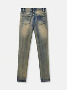 Tween Boy Grunge Ripped Jeans,Back-To-School Blue Summer Distressed Skinny Jeans,Y2k Vintage Streetwear Frayed Stretch Denim For School College Daily - Medium Wash - View 2