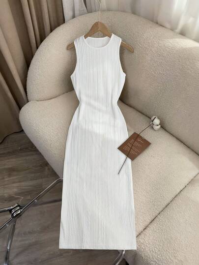 Franclia Nuevo vestido elegante de ajuste ceñido con textura de unicolor