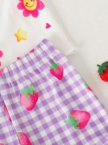 SHEIN Playful Pals 女婴舒适百搭甜美可爱吊带短裤套装，多件套夏季服装 - 彩色 - 查看 5