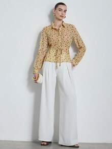 Aveloria Modichic 优雅通勤长袖衬衫，随机水波点印花系带，时尚百搭，秋冬款 - 彩色 - 查看 5