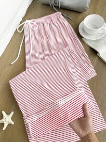 Comfortcana 加大码黑白条纹休闲抽绳裤，秋冬款 - 紅色 - 查看 4