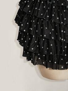 SHEIN ICON 这款大码女式时尚性感波点荷叶边高腰迷你裙裤适合日常穿着、西式风格、邮轮度假、音乐节、演唱会、锐舞派对、海滩度假、约会之夜、生日派对等场合。 - 黑與白 - 查看 6