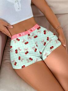 PetitDoll 1 pezzo Slip a vita alta a quadri con fiocco a forma di ciliegia per ragazze giovani - Menta Verde - Visualizzare 4