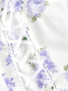 SHEIN MOD Đầm dài họa tiết hoa xanh mộng mơ lãng mạn với nơ buộc – Thích hợp cho tiệc trà ngoài vườn, hẹn hò, dự tiệc, đầm hè và xuân cho nữ, đồ đi biển, kỳ nghỉ xuân, du lịch, dã ngoại, lễ hội, trang phục sinh nhật. - Nhiều màu - Xem 5