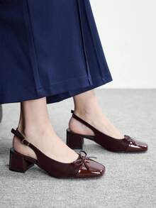 CUCCOO BIZCHIC 女士经典黑色高跟绑带平底鞋，圣诞节时尚之选 - 巧克力棕 - 查看 4