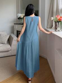 Feyla Đầm hè không tay dáng rộng, thoải mái, đa năng, thích hợp cho kỳ nghỉ. - Màu xanh lam - Xem 5