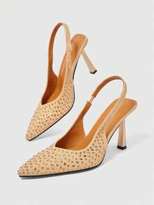 Sleekvia Women's Fashionable Elegant Pointed High Heel Pump Shoes With Rhinestone Design Spring Shoes Spring Break Easter Prom Heels For Christmas - Gold - View 2