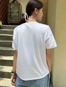 DAZY Solid Round Neck Tee - White - View 2