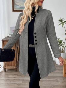 EMERY ROSE Women's Casual Vacation Stand Collar Fitted Jacket - Light Grey - View 5